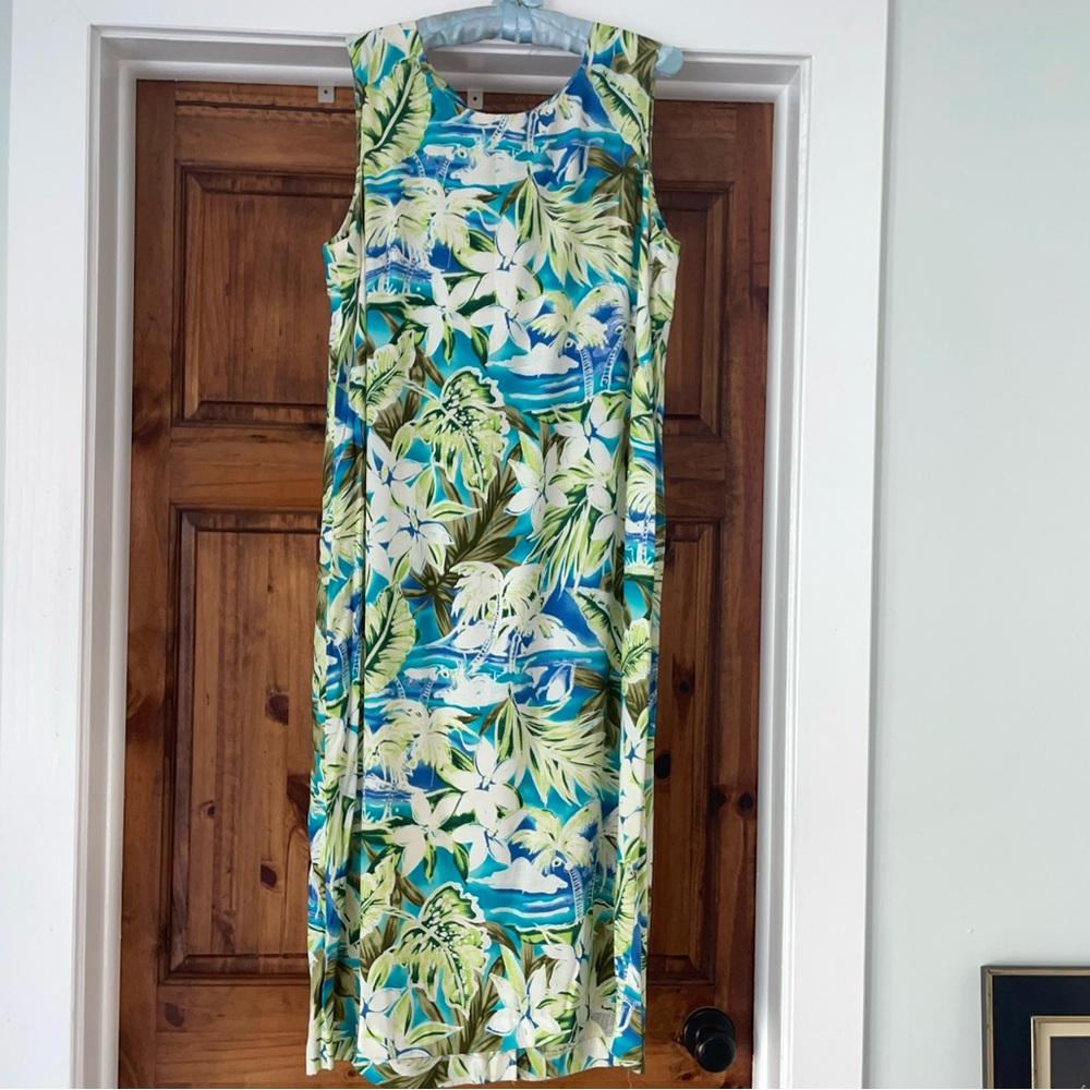 Leslie Fay Tropical Print Maxi Dress - Blue and Green